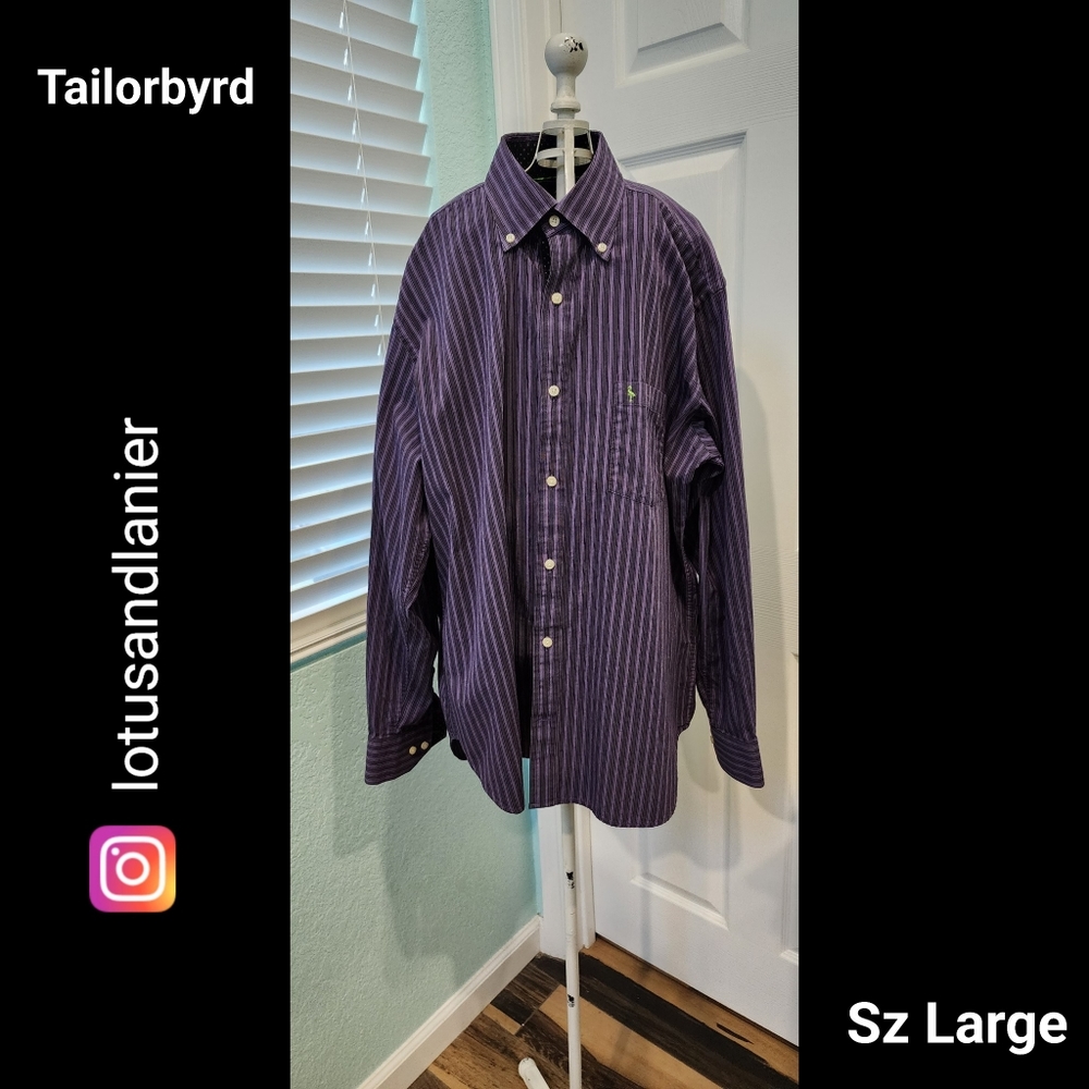 Tailorbyrd Purple/ Gray Striped Shirt Sz Large